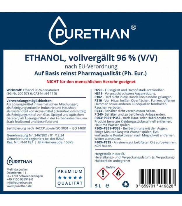 PURETHAN® Ethanol 96% - 5 Liter